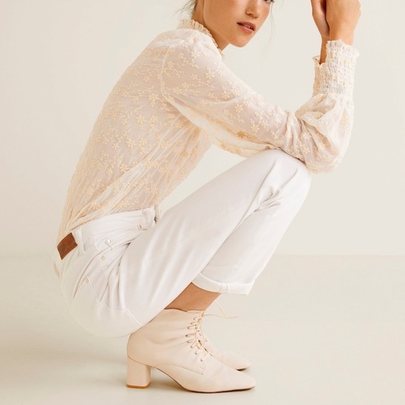 Cream Ivory Leather Lace Up Ankle Boots 6 - Picture 4 of 6